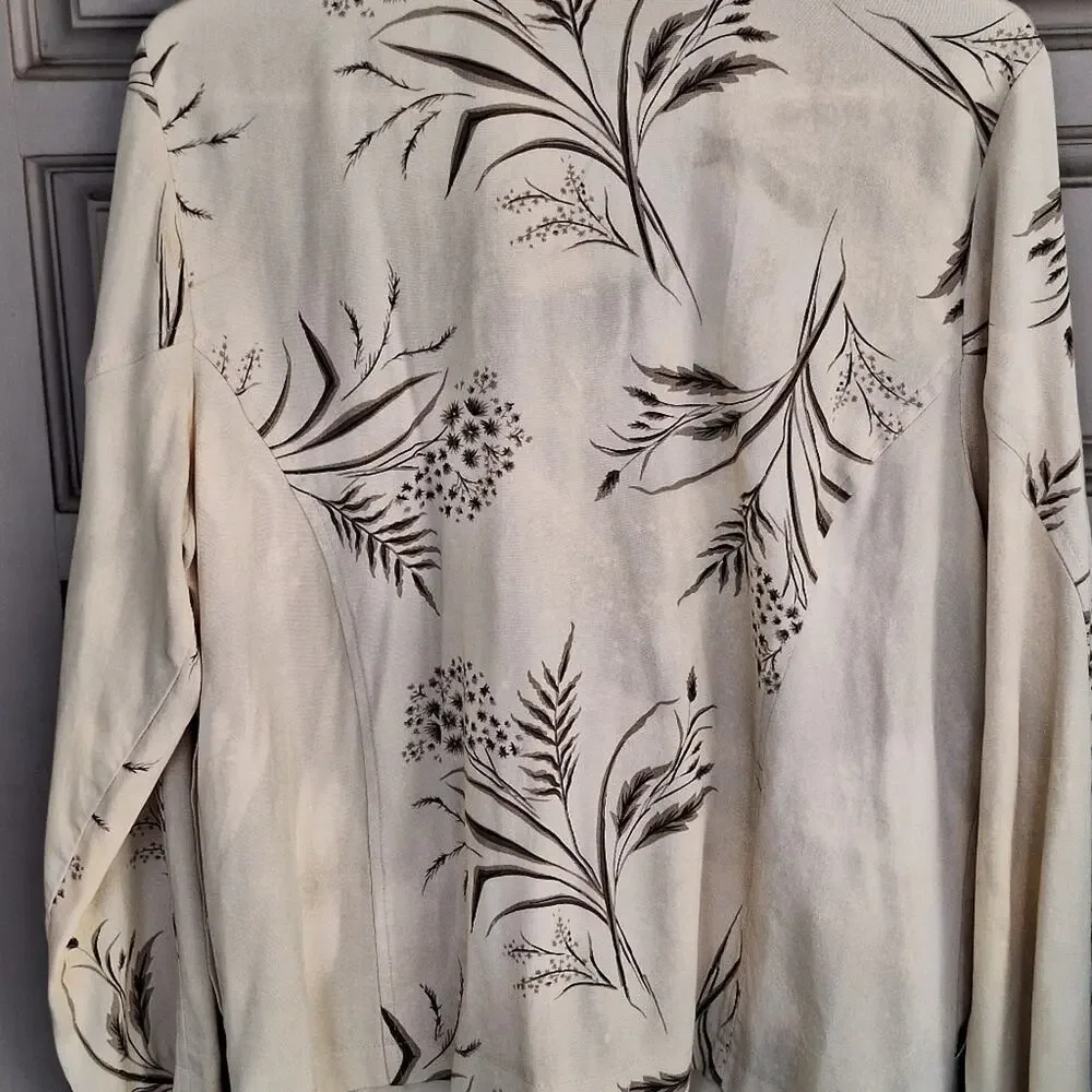 Classic Caribe Floral Beige Women's Jacket SzM Zip Front Pockets Rayon Blend